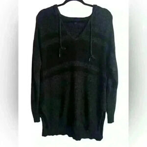 American Eagle Women’s Size Large Hooded Sweater Wool Black Grey Slouchy Knit